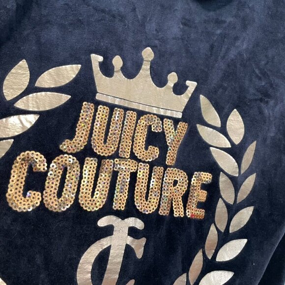 JUICY COUTURE Embellished Velour Hoodie Jacket Navy Blue w/ Back Sequin Logo Y2K - Picture 12 of 14